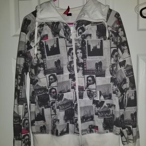 Newspaper print zip up jacket